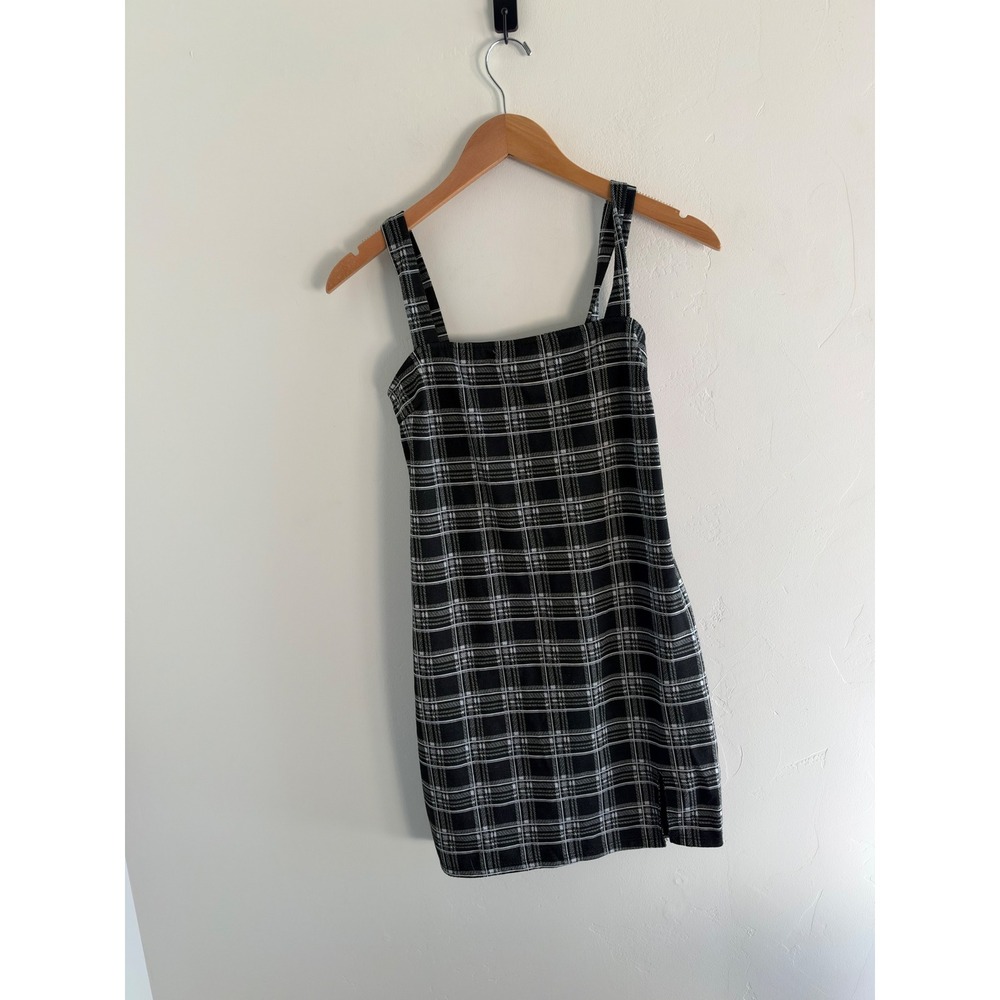 Forever 21 Black White Plaid Mini Dress Square Neck 90s Style Sleeveless Small
